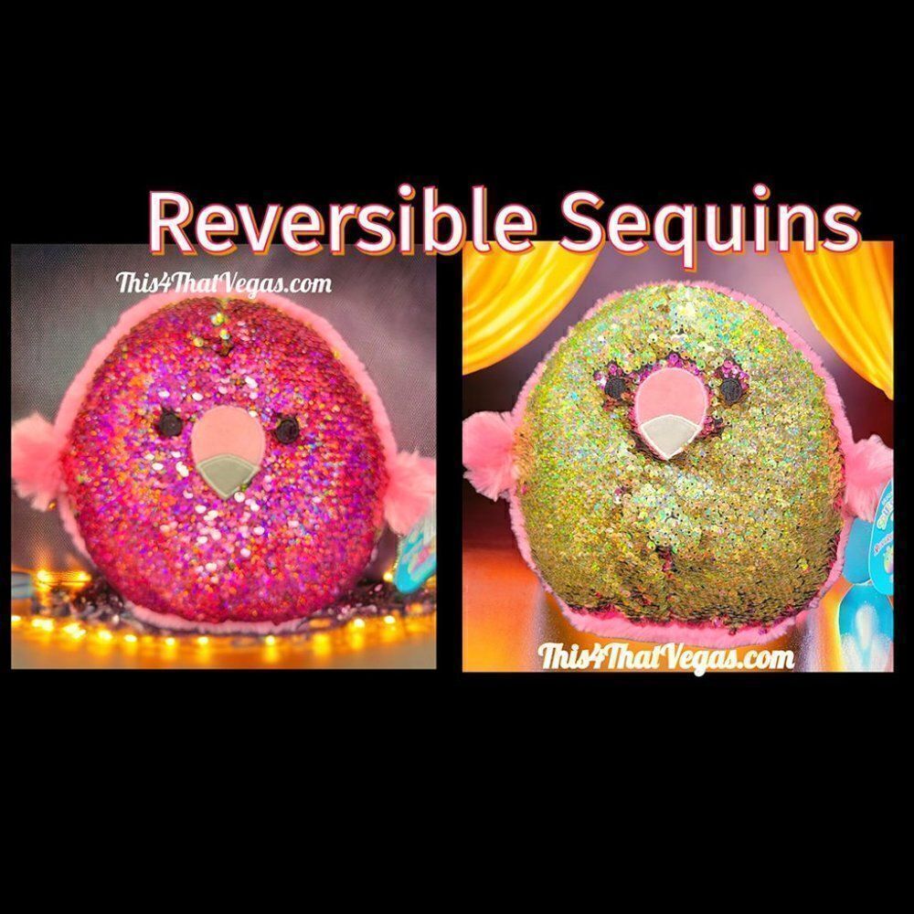 Squishmallow COOKIE FLAMINGO hot pink gold reversible sequins RARE